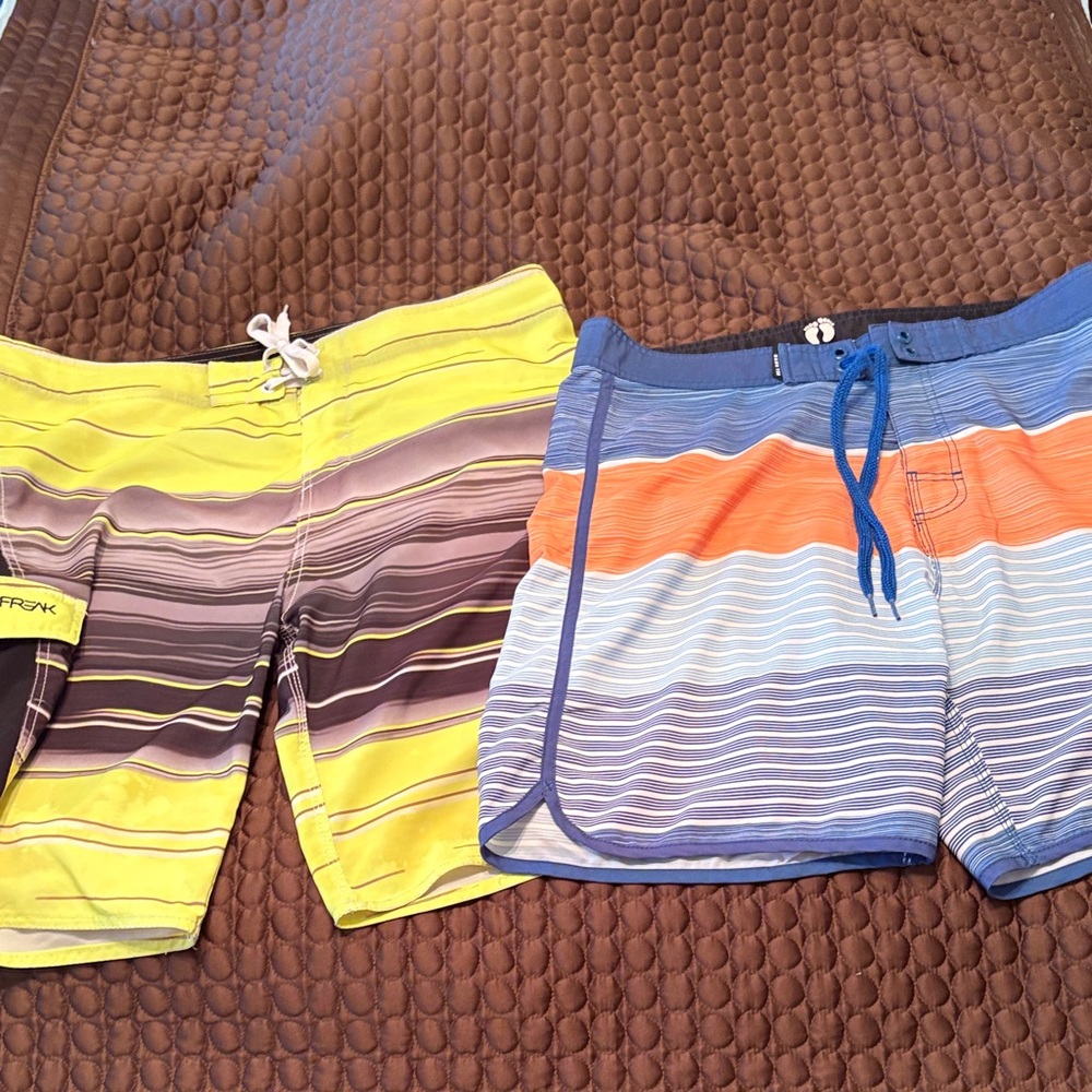 O’Neill Yellow and Blue Striped Hang Ten Board Shorts